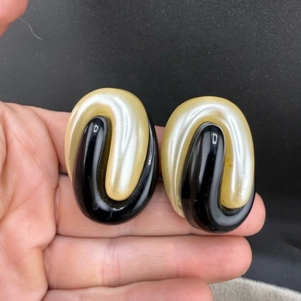Vintage Estate Clip On Earrings Lot Black White Retro Beaded Dangle 3 Pairs